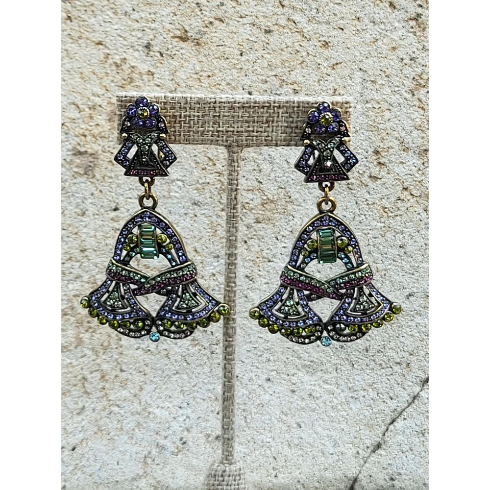 Heidi Daus Austrian Crystal Chandelier Dangle Drop Earrings Art Deco Vintage